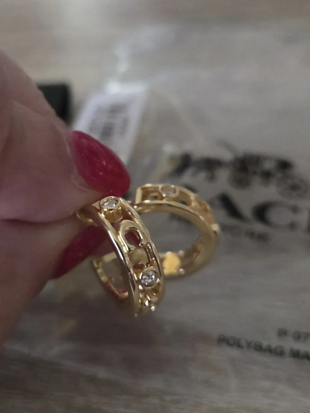 Coach Gold Hoop Earrings with Textured Band - Picture 2 of 3